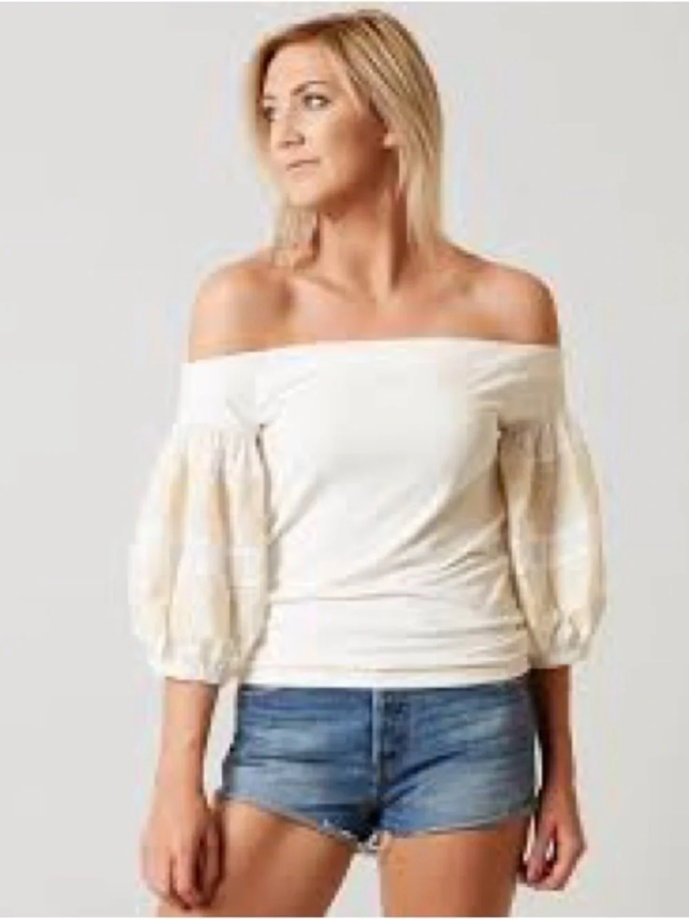 Free People White Off-Shoulder Puff-Sleeve Top